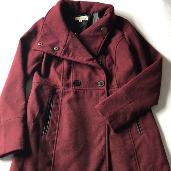 Deep Burgundy Pea Coat - Picture 3 of 5